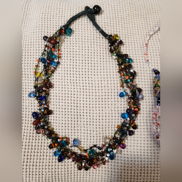 (Bundle) Gem Beaded Chocker, African Trade Necklace & Gem Glass Charm Bracelet - Picture 2 of 10